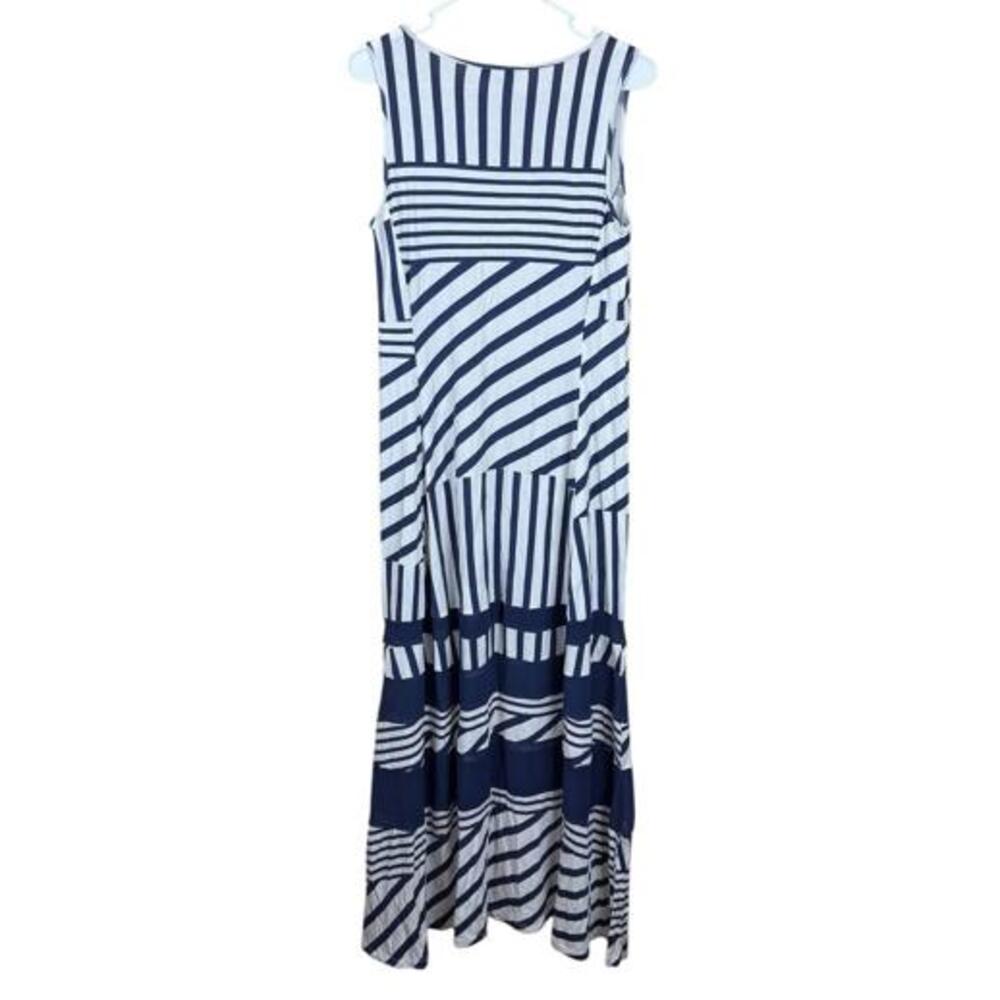 Peter Som Design Nation Striped Ivory Navy Maxi Dress- Women Size‎ Medium - Picture 2 of 5